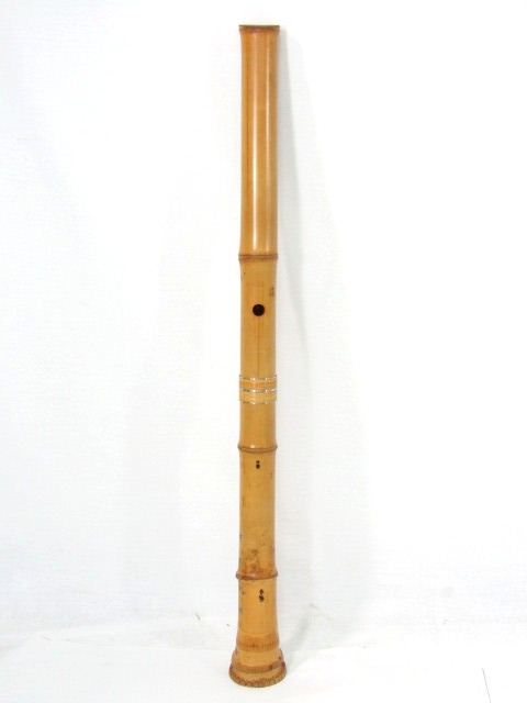F190 F 古い琴古流 尺八 竹揚銘 三印 唄口銀巻き 長さ約64cm 【公式