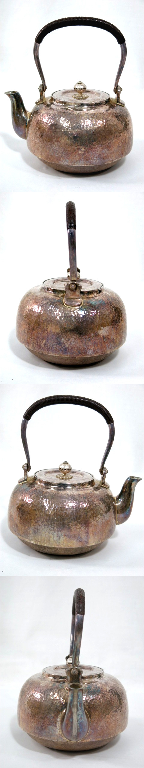 煎茶道具　河内光明作　純銀製　玉霰打出　銀瓶　湯沸し　約479g　B　R6778 煎茶道具河内光明作純銀製玉霰打出銀瓶湯沸し約479gBR6778