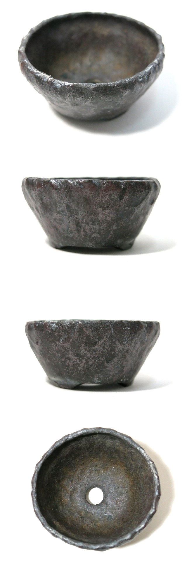 W111 F 小品盆栽 平安 東福寺 手捻り 盆栽鉢 直径8.9cm ⑦