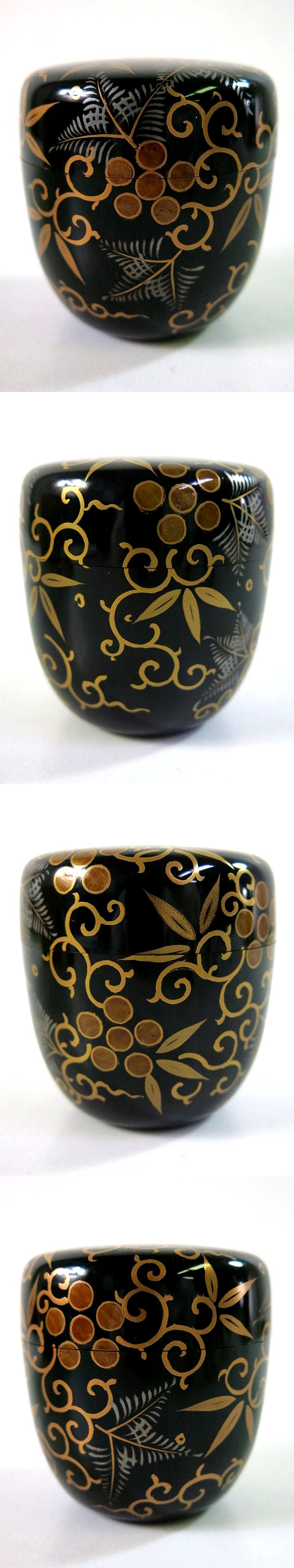 Z542 F 北村葵春 作 松竹梅唐草蒔絵 中棗 共箱【説明欄に詳細